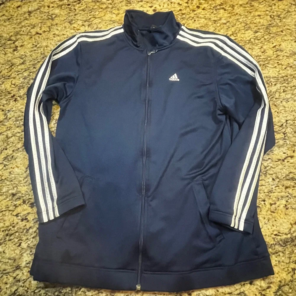 Adidas Mens Navy‎ Blue 3 Stripe Full Zip Track Jacket Mock Neck Size Medium